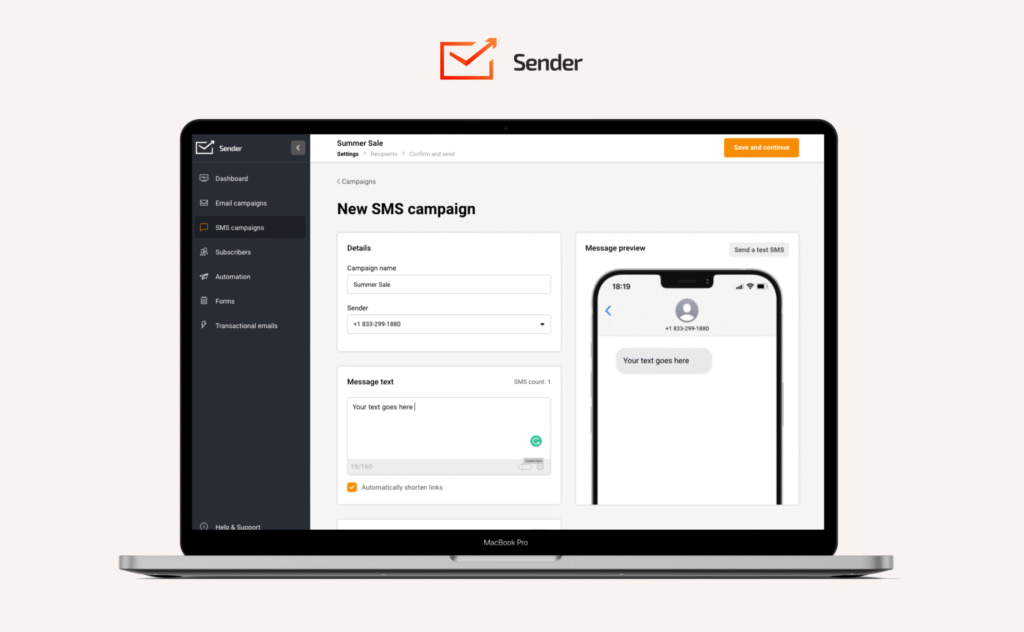 Sender new SMS campaign mockup